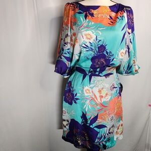 Bisou Bisou Blue and Orange Bishop Sleeve Sundress